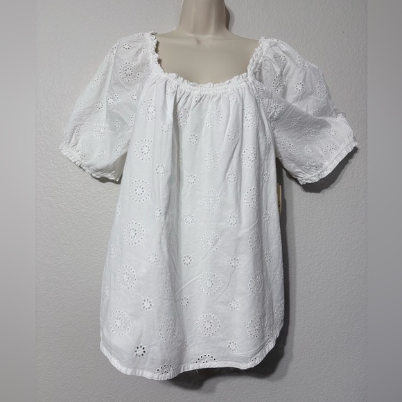 Cottage, Coquette White Cotton Eyelet Lace Top, Elastic SS, Square Neck. NWT XL - Picture 2 of 13